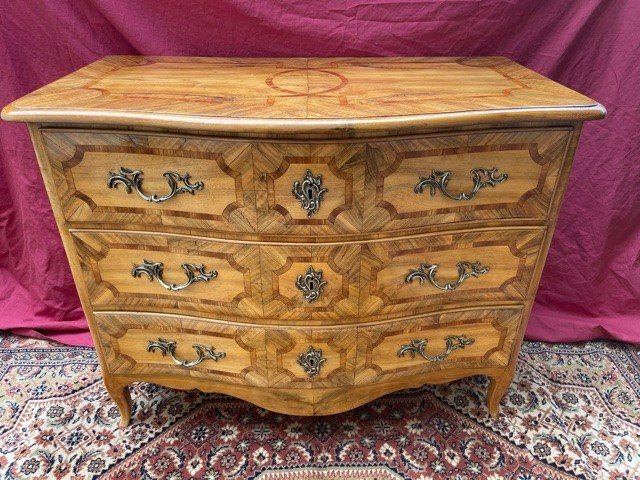 Alsatian Curved Commode XVIII Eme Louis XV Marquetry