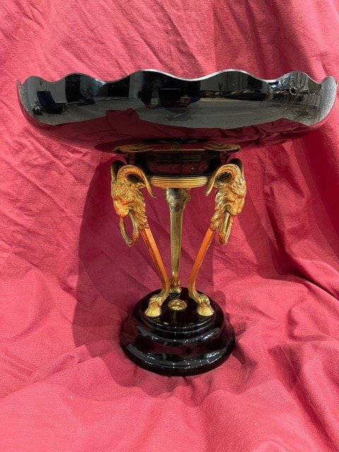 Coupe Bronze Doré Cristal Napoleon III Tête Bélier