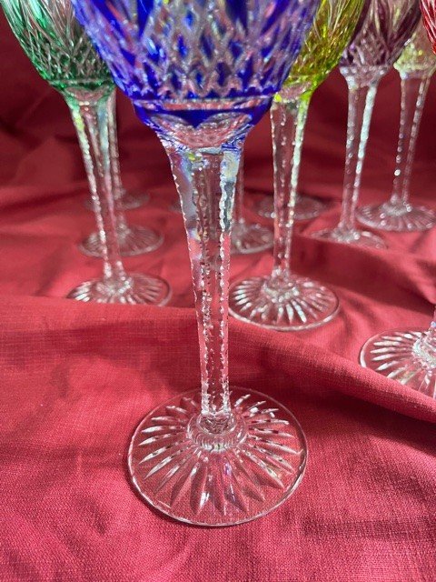 Series Of 14 Cut Color Crystal Wine Glasses-photo-4