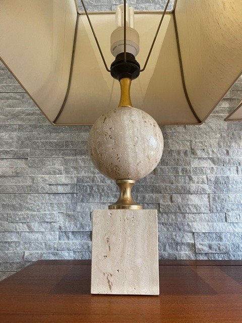 Pair Of Travertine Lamps By Philippe Barbier Design 1970-photo-2