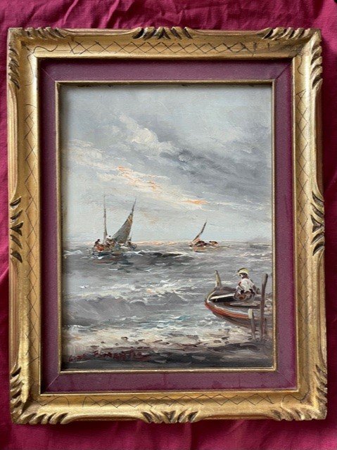 Marine Table XXth Oil On Canvas