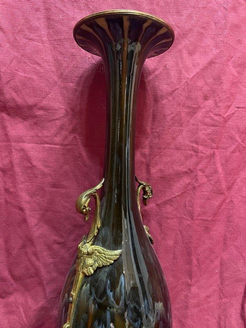 Stoneware Vase Gilt Bronze Frame-photo-2