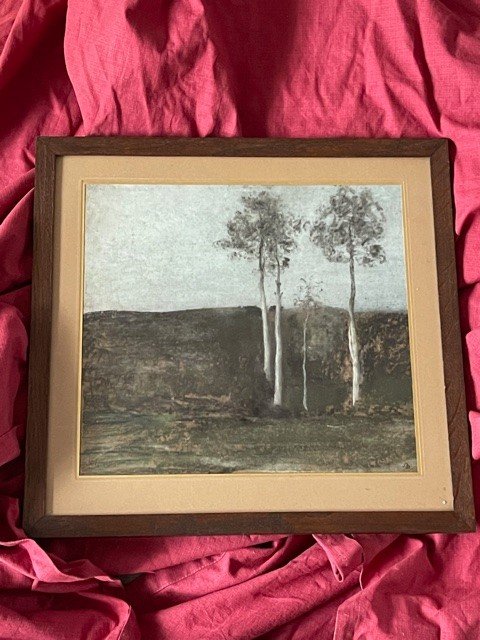 Simon Bussy 1870-1954 Pastel Painting Landscape With Birch Trees