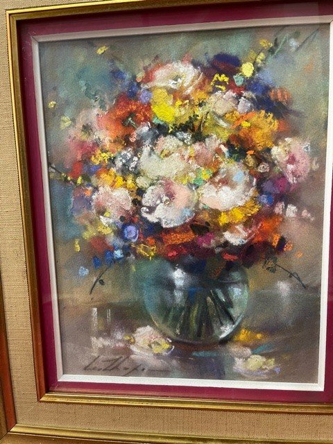 Tableau Pastel Léa Chapon 1905-2000 Bouquet De Fleurs-photo-2