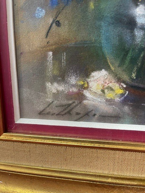 Tableau Pastel Léa Chapon 1905-2000 Bouquet De Fleurs-photo-3