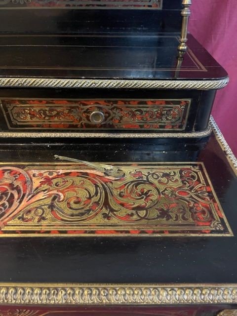 Secretary Bureau Gradin Napoleon III Boulle Marquetry-photo-3