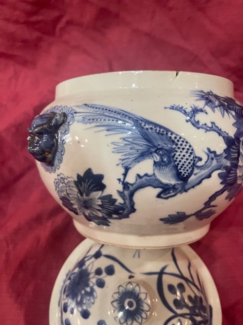 Soupiere Chine Blanc Bleu XIX ème-photo-1