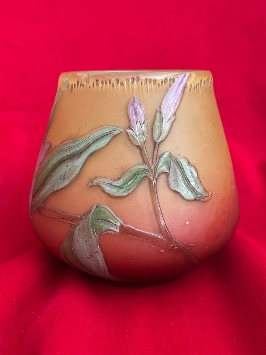 Vase Pâte De Verre Burgun Schverer Verrerie d'Art De Lorraine Meisenthal Période Emile Galle-photo-3