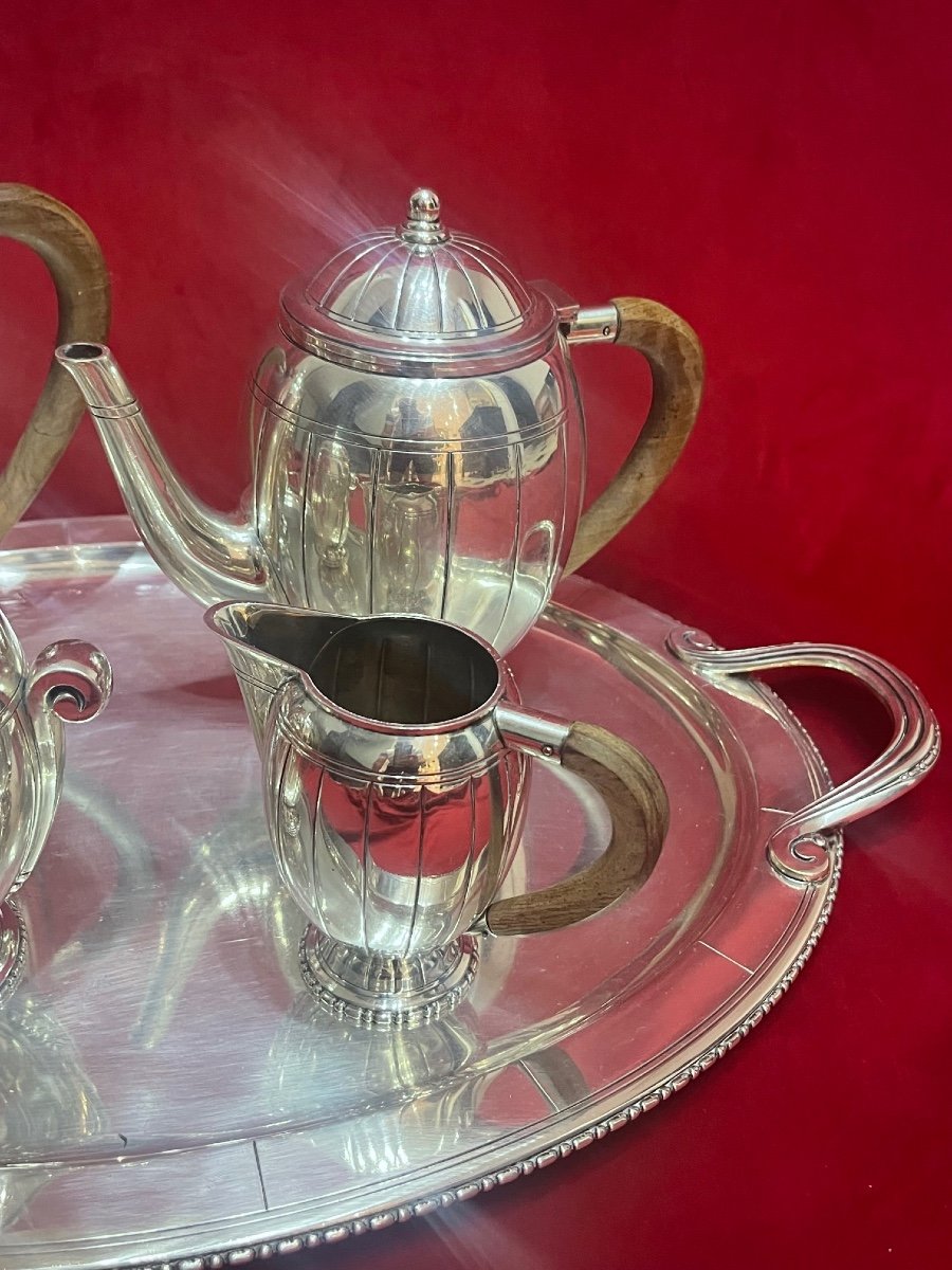 Tea Coffee Service Art Deco Period 1930 In Silver Metal-photo-4