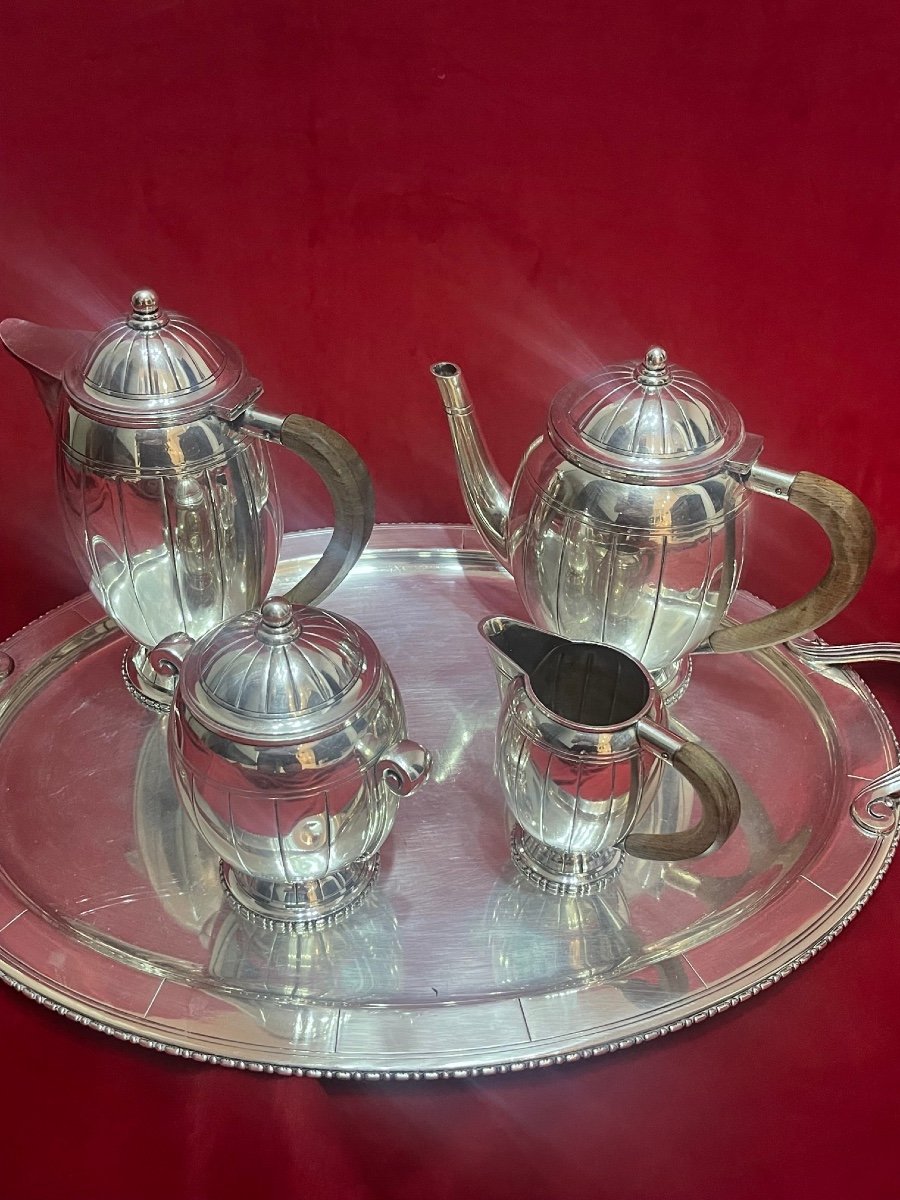Tea Coffee Service Art Deco Period 1930 In Silver Metal-photo-1