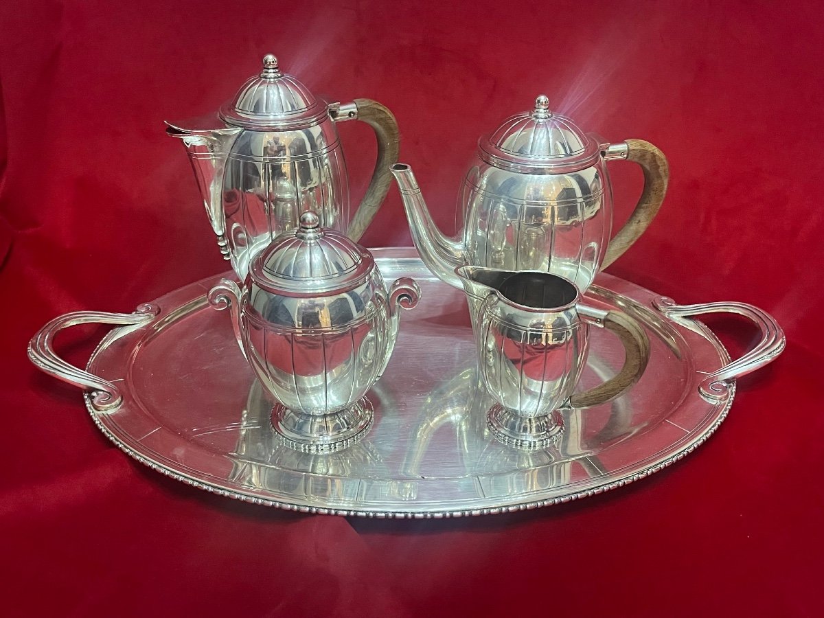 Tea Coffee Service Art Deco Period 1930 In Silver Metal