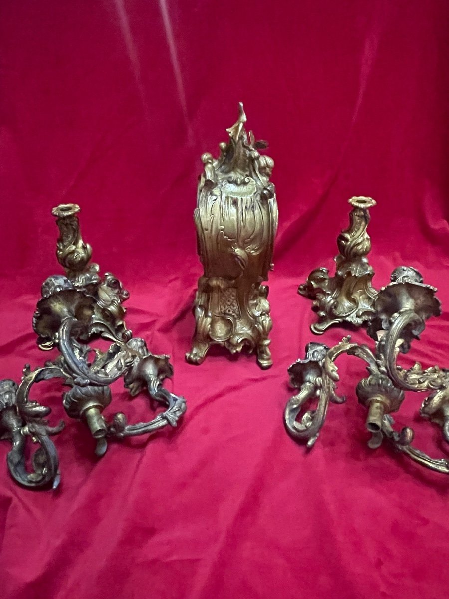 Garniture De Cheminée En Bronze Doré Style Louis XV Epoque Napoléon III-photo-4