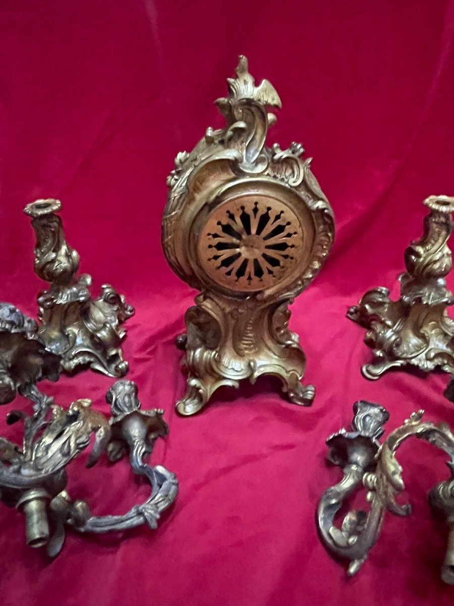 Garniture De Cheminée En Bronze Doré Style Louis XV Epoque Napoléon III-photo-6