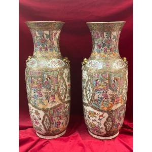 Enorme Paire De Vases En Porcelaine De Canton Chine XIX ème