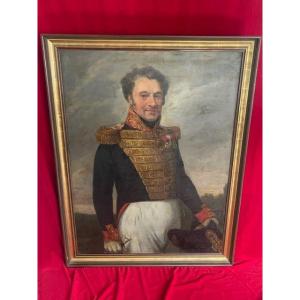 Grand Tableau Huile Sur Toile Portrait d'un Général Militaire XIX ème