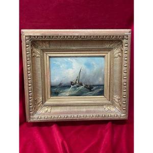 Marine Painting Oil On Panel 19th Century