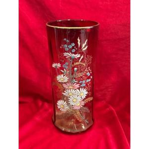 Imposing Enameled Glass Vase Legras Montjoye