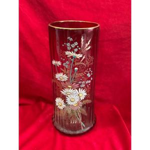 Imposing Enameled Glass Vase Legras Montjoye