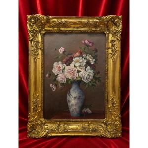 Oil On Canvas Painting By L. Melin, *bouquet Of Flowers*