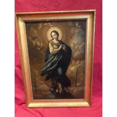 Table Oil On Canvas Spanish School XVIII Eme Virgin Of The Assumption