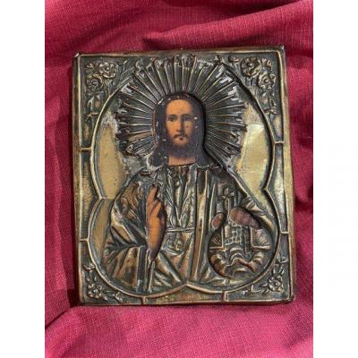 Icone Russe Représentant Le Christ Pantocrator -  XIX ème