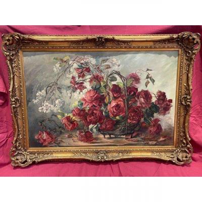 Large Painting Oil On Canvas Still Life Mary Golay 1869-1944