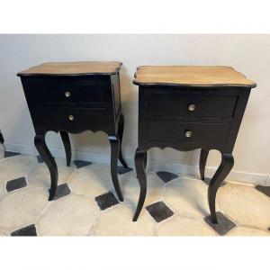 Pair Of Louis XV Style Bedside Tables Patinated Black