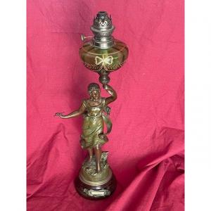 Oil Lamp Statue Nineteenth Enamelled Glass
