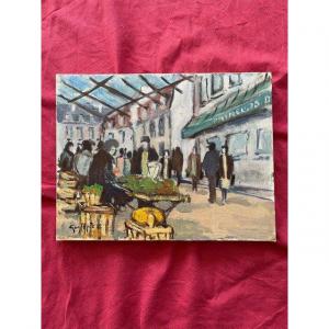 Tableau Huile Sur Toile Guy Lepee - Marché De Banlieue