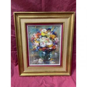 Tableau Pastel Léa Chapon 1905-2000 Bouquet De Fleurs