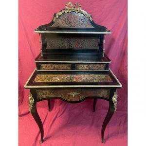 Secretary Bureau Gradin Napoleon III Boulle Marquetry