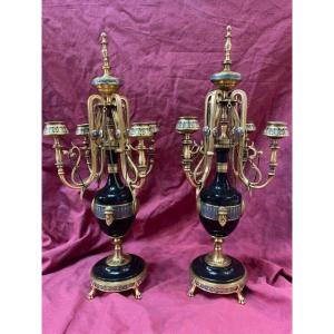 Pair Of Gilt Bronze Cloisonne Enamel Candlesticks Ferdinand Barbedienne And Louis Constant Sevin