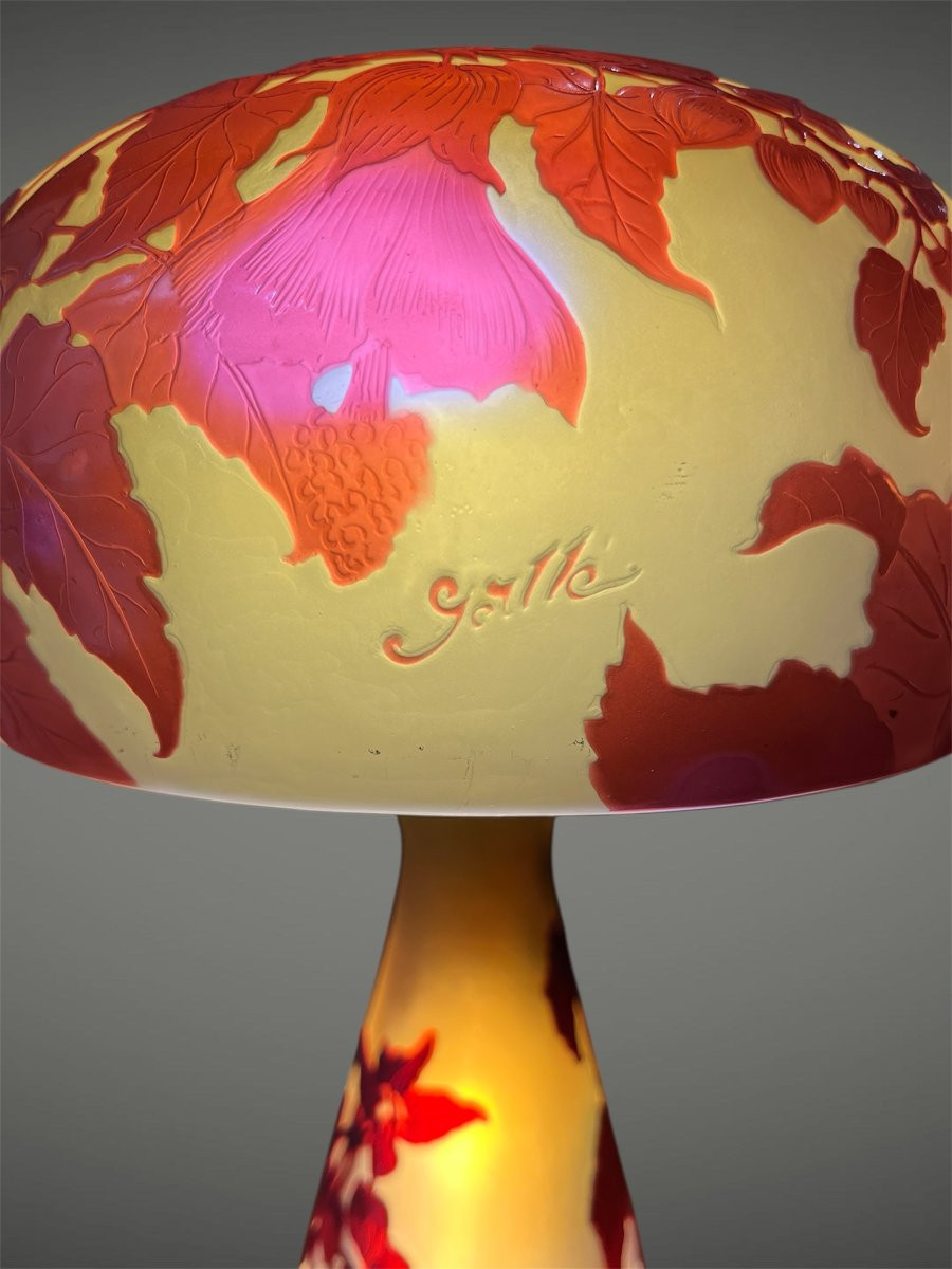 Gallé Mushroom Lamp With Abutilons-photo-2