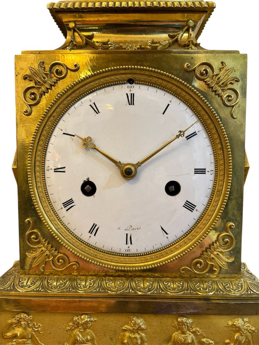 Louis XVI Period Clock In Gilt Bronze-photo-2