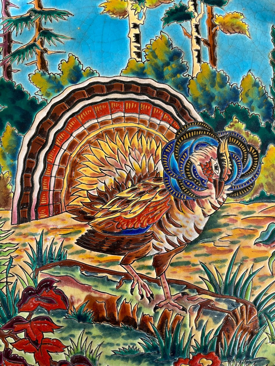 Plat en Émaux de Longwy à décor de paon-photo-2