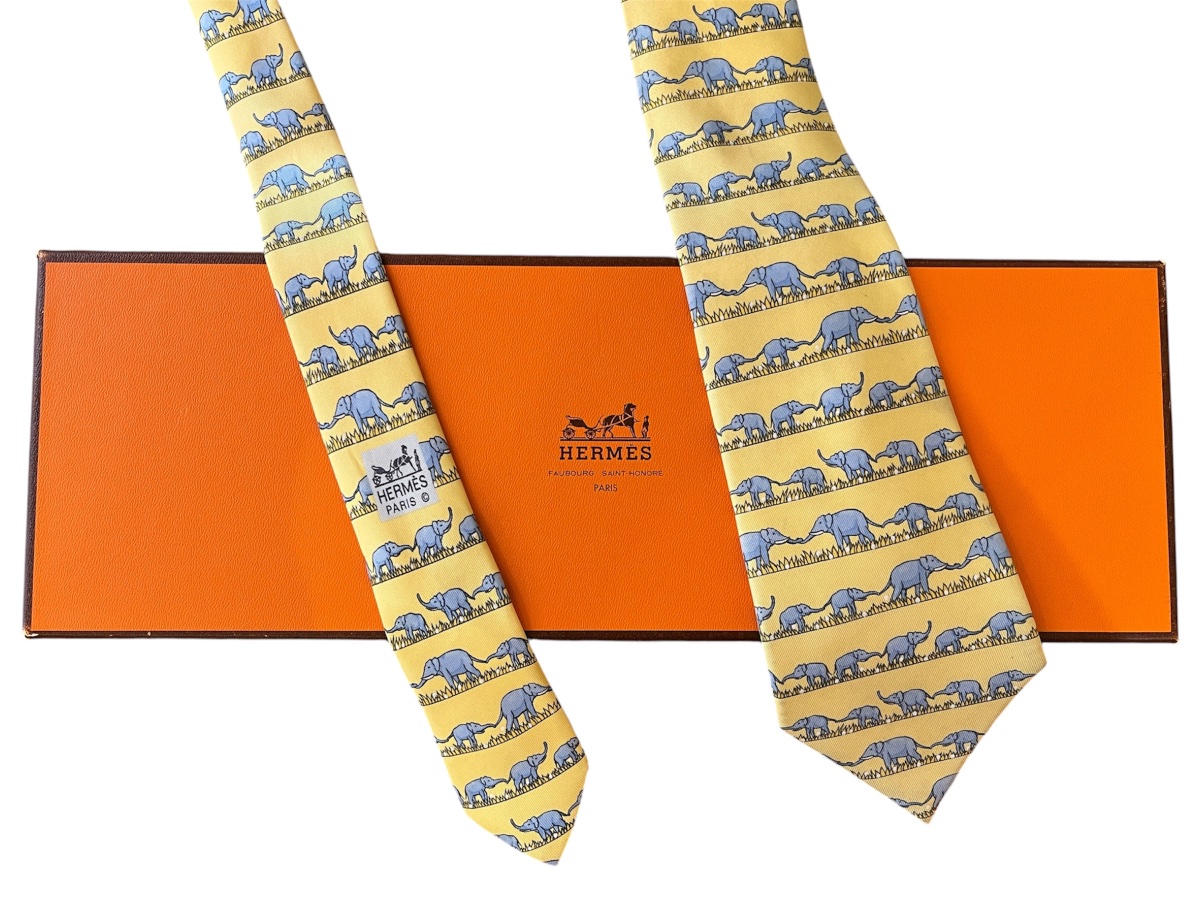 Cravate Hermès motif éléphants-photo-4