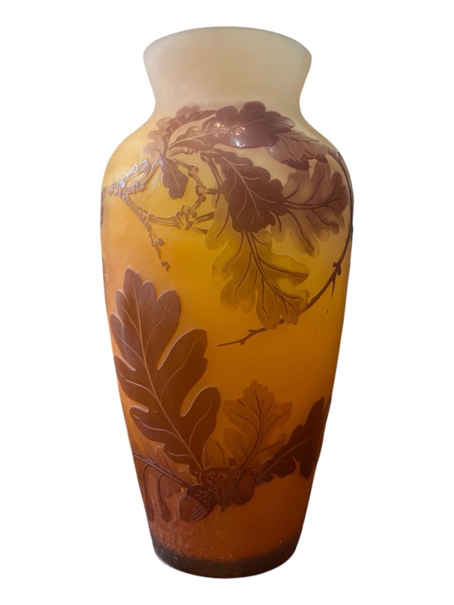 Vase Art nouveau Émile Gallé aux feuilles de chêne-photo-3