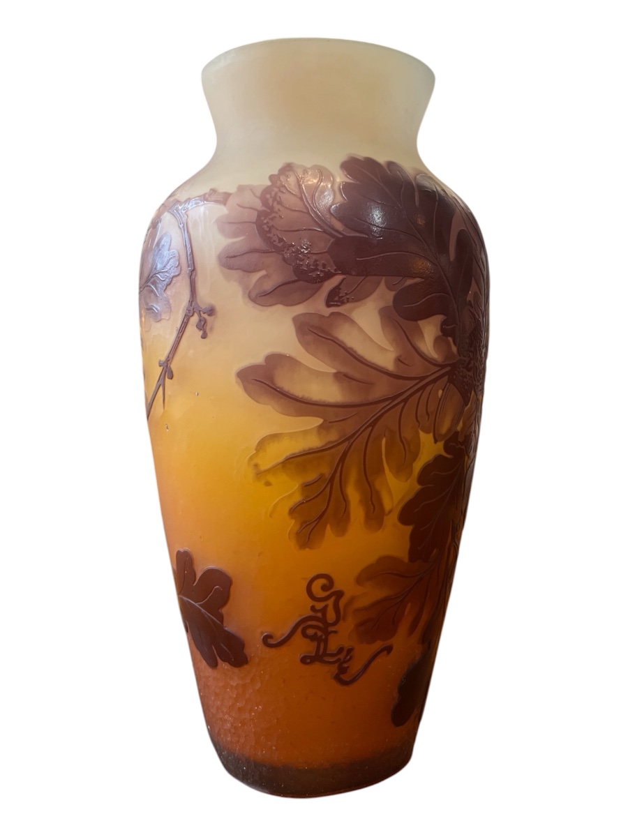 Vase Art nouveau Émile Gallé aux feuilles de chêne-photo-4