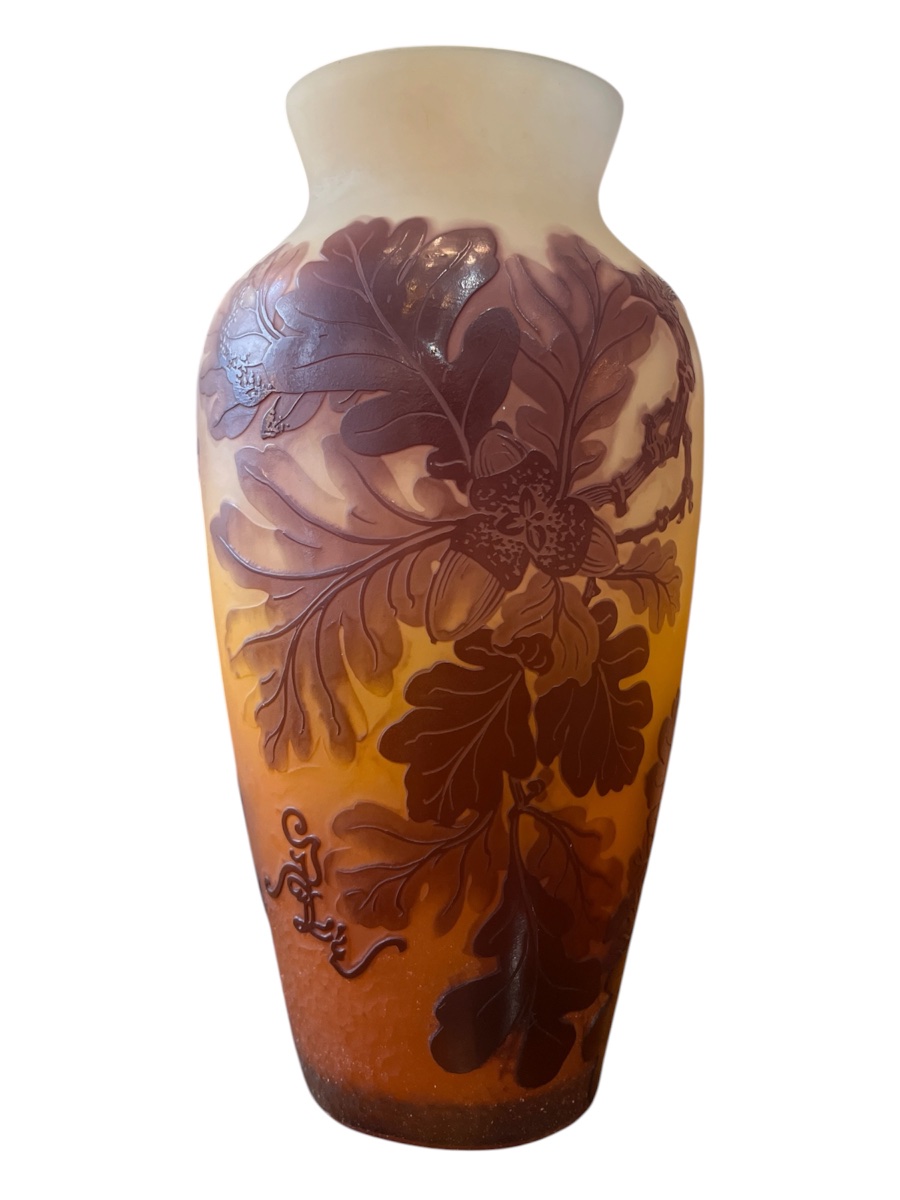 Vase Art nouveau Émile Gallé aux feuilles de chêne