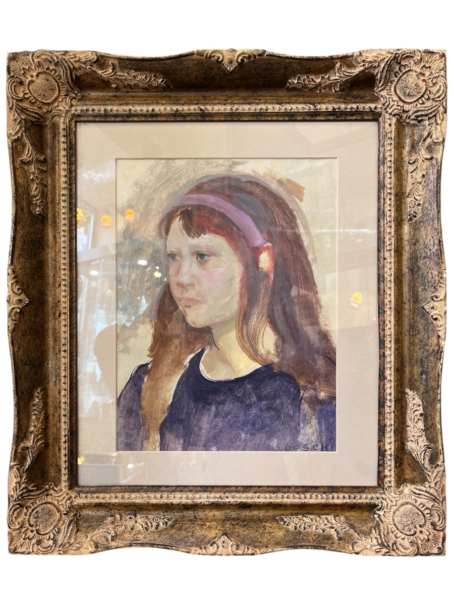 Auguste Desch - Portrait de jeune fille, gouache et aquarelle-photo-3