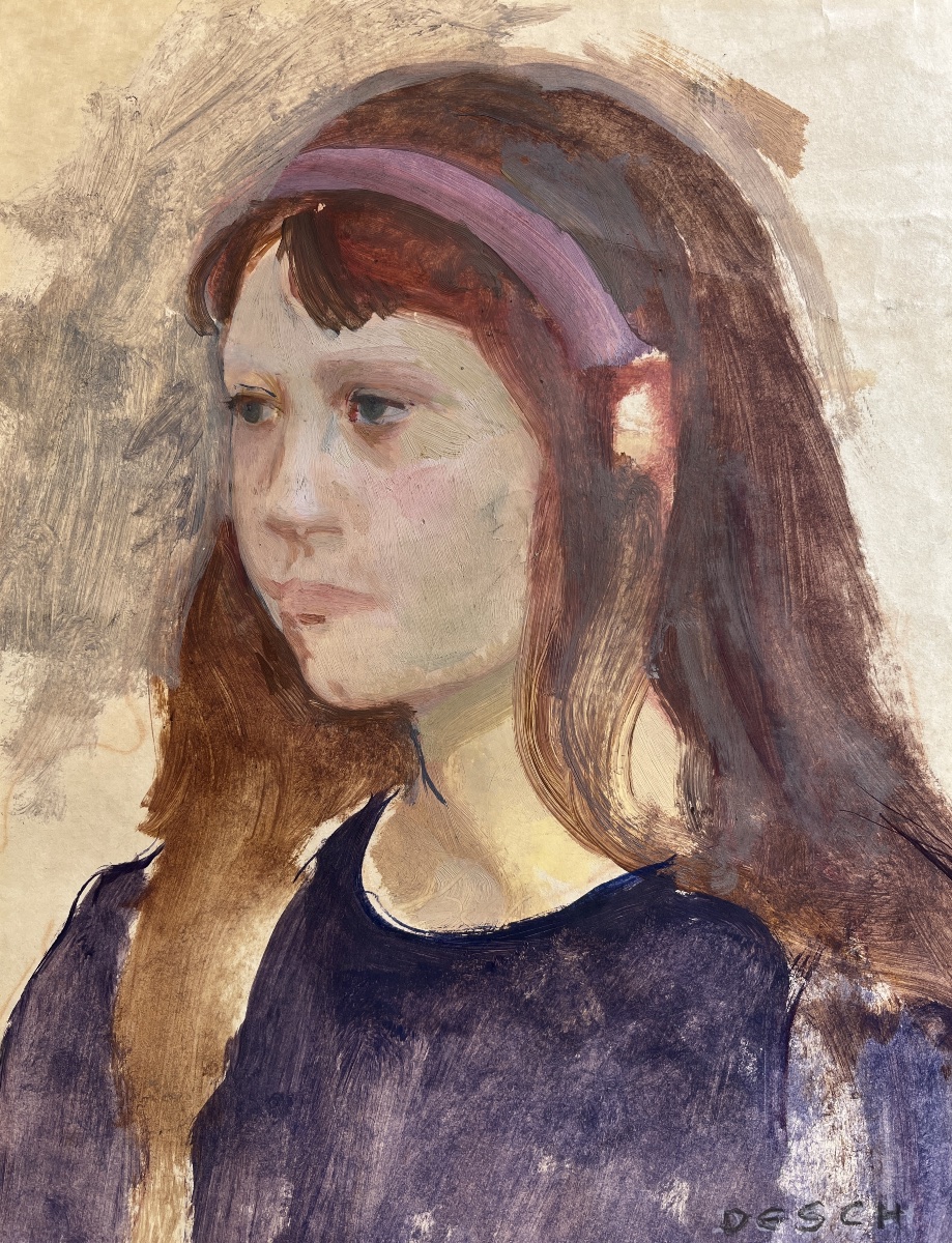 Auguste Desch - Portrait de jeune fille, gouache et aquarelle