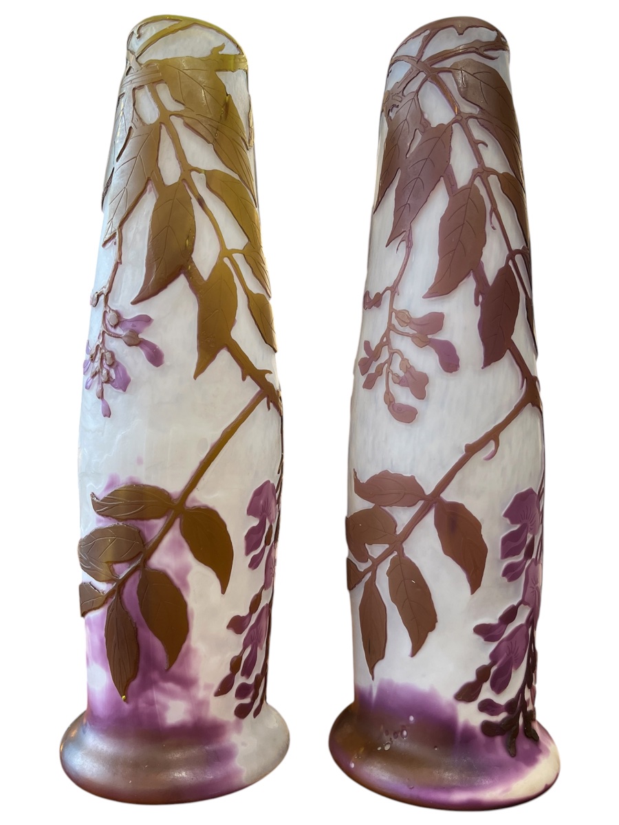 Pair Of Art Nouveau Legras Vases With Wisteria-photo-2