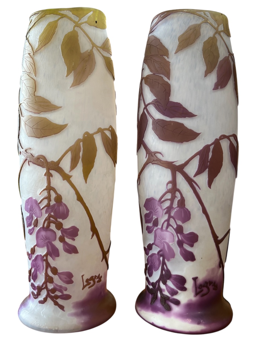 Pair Of Art Nouveau Legras Vases With Wisteria-photo-3