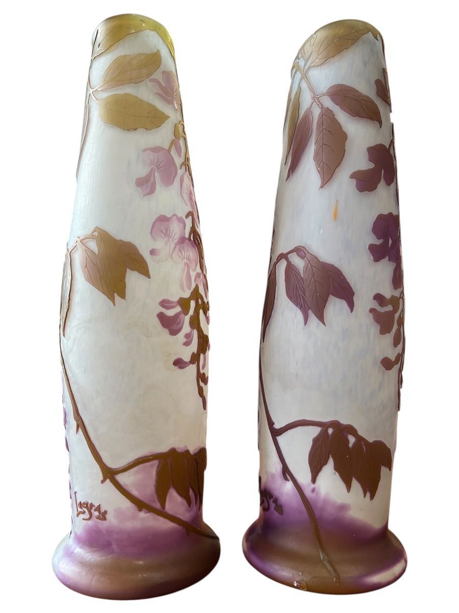 Pair Of Art Nouveau Legras Vases With Wisteria-photo-4