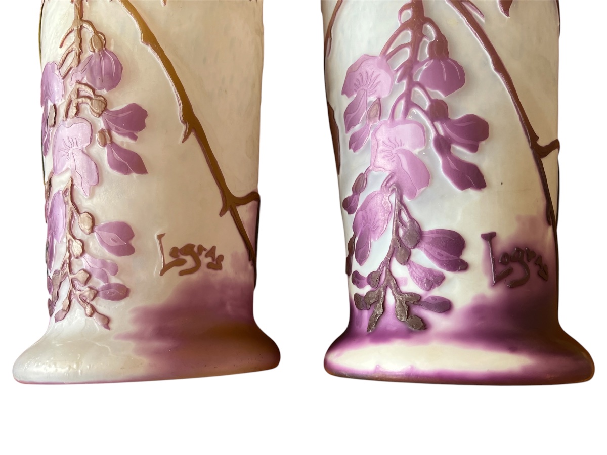 Pair Of Art Nouveau Legras Vases With Wisteria-photo-1