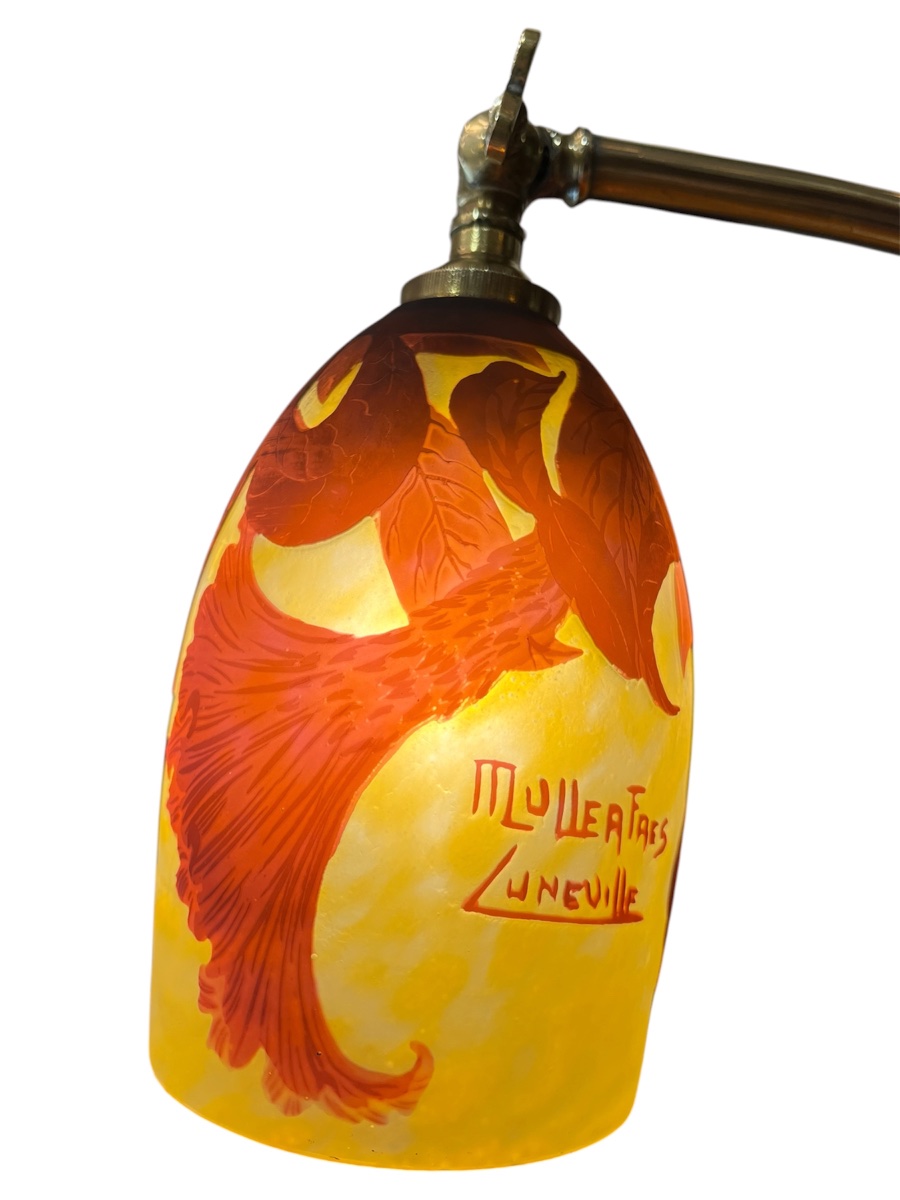 Art Nouveau Table Lamp By Muller Frères Of Lunéville, Featuring Rooster Combs-photo-3