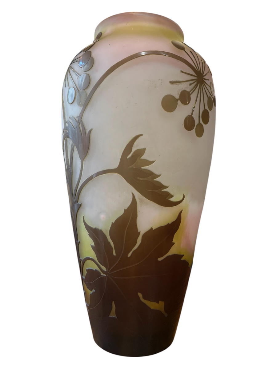 Vase Art nouveau Émile Gallé aux aralias du Japon-photo-2