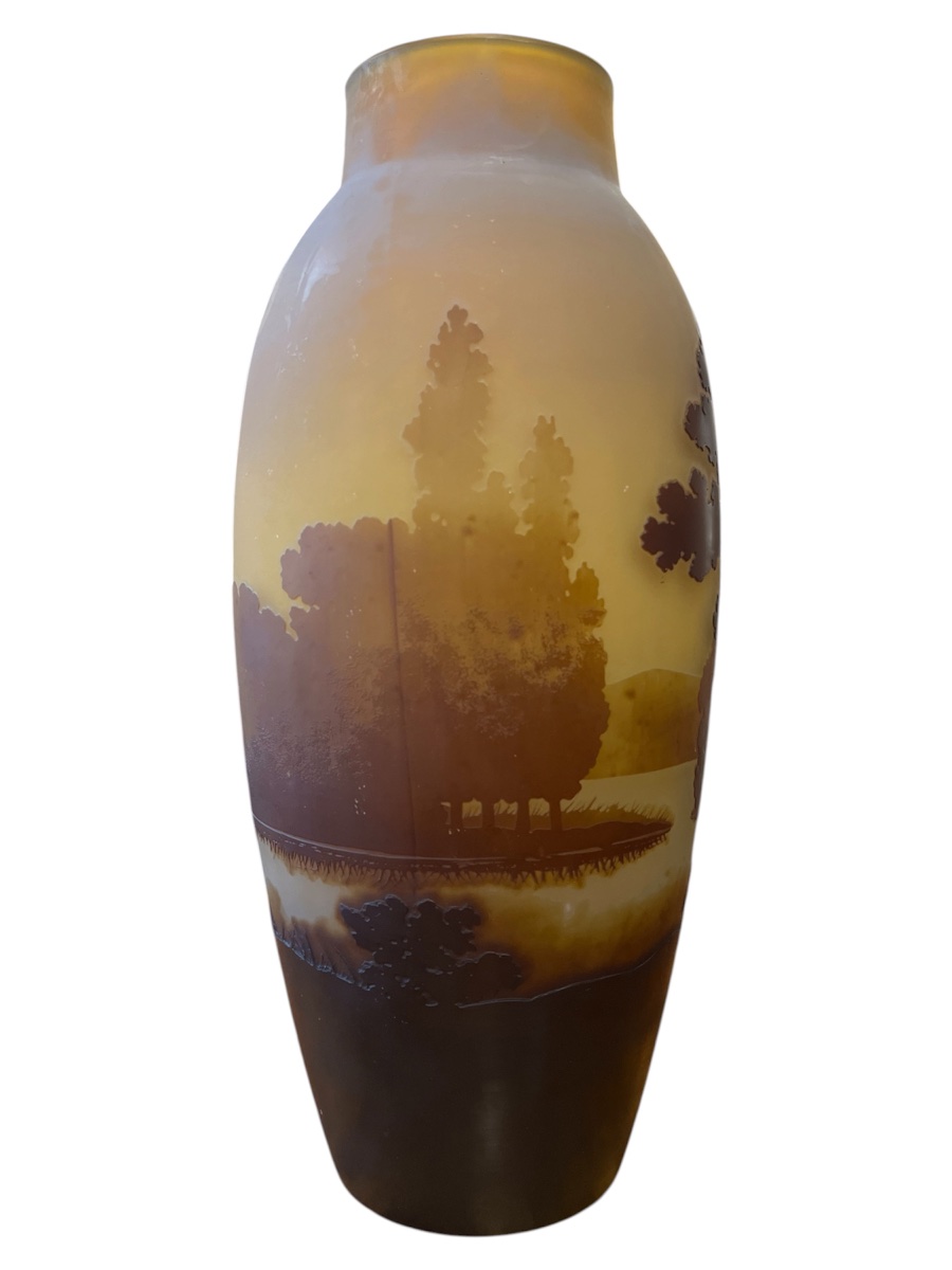 Vase Art nouveau Émile Gallé au paysage lacustre-photo-4