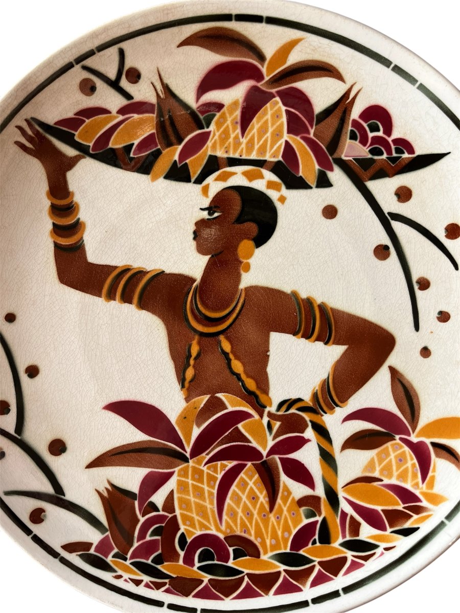 Plat en faïence Art déco KG Lunéville Joséphine Baker décor de Geo Condé-photo-2