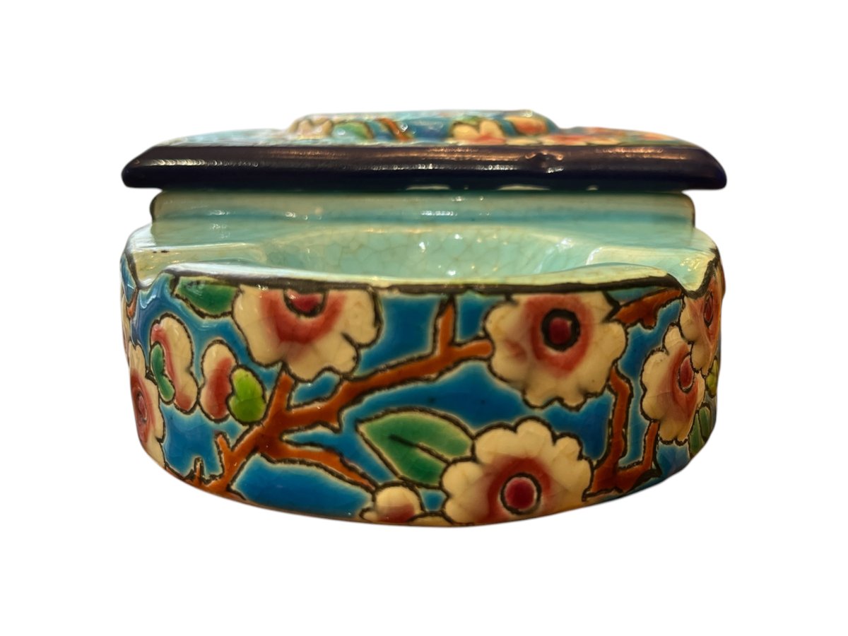Longwy Enamel Cigarette Holder And Ashtray-photo-3